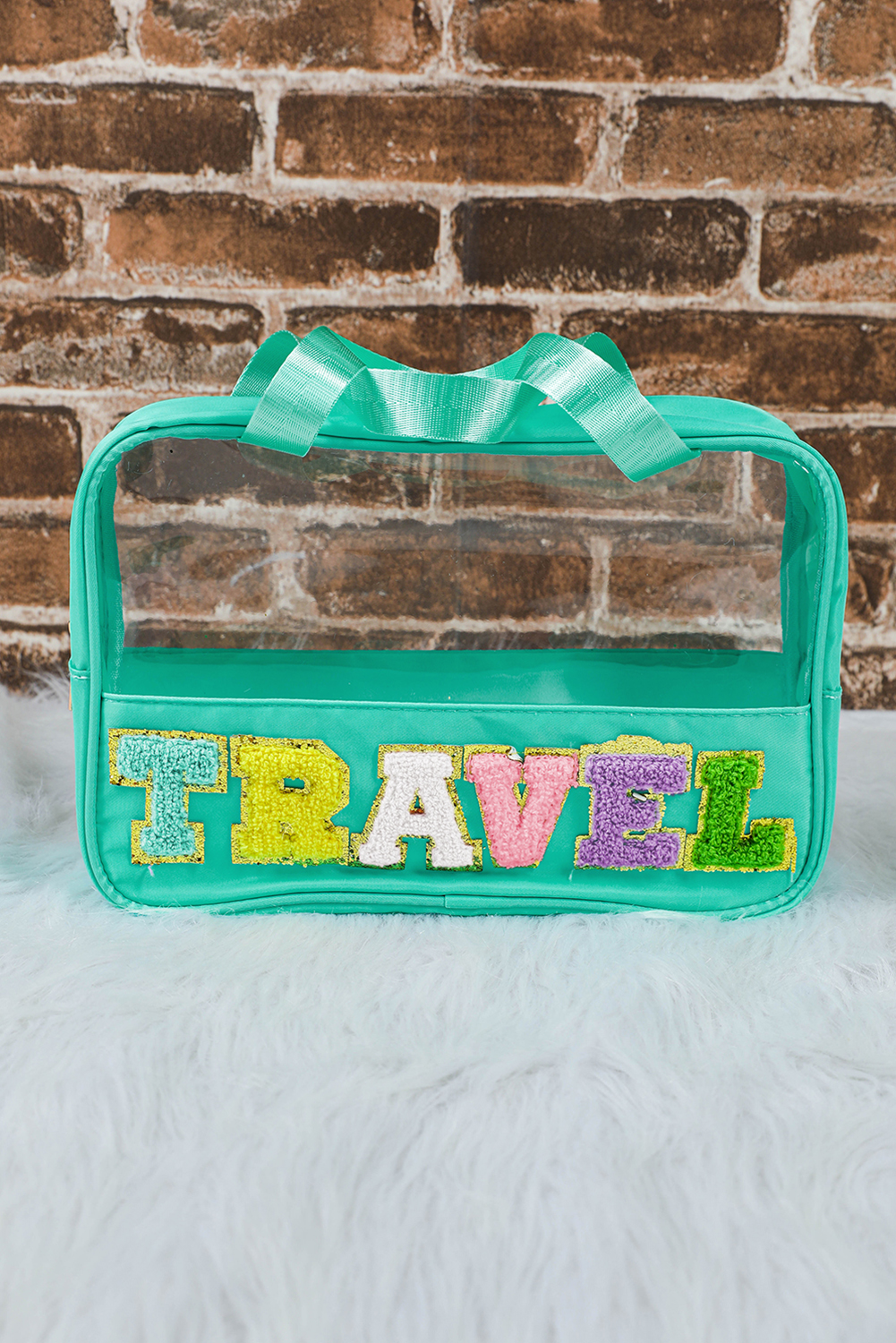Parchment TRAVEL Chenille Letter Clear PVC Makeup Bag - Image 44