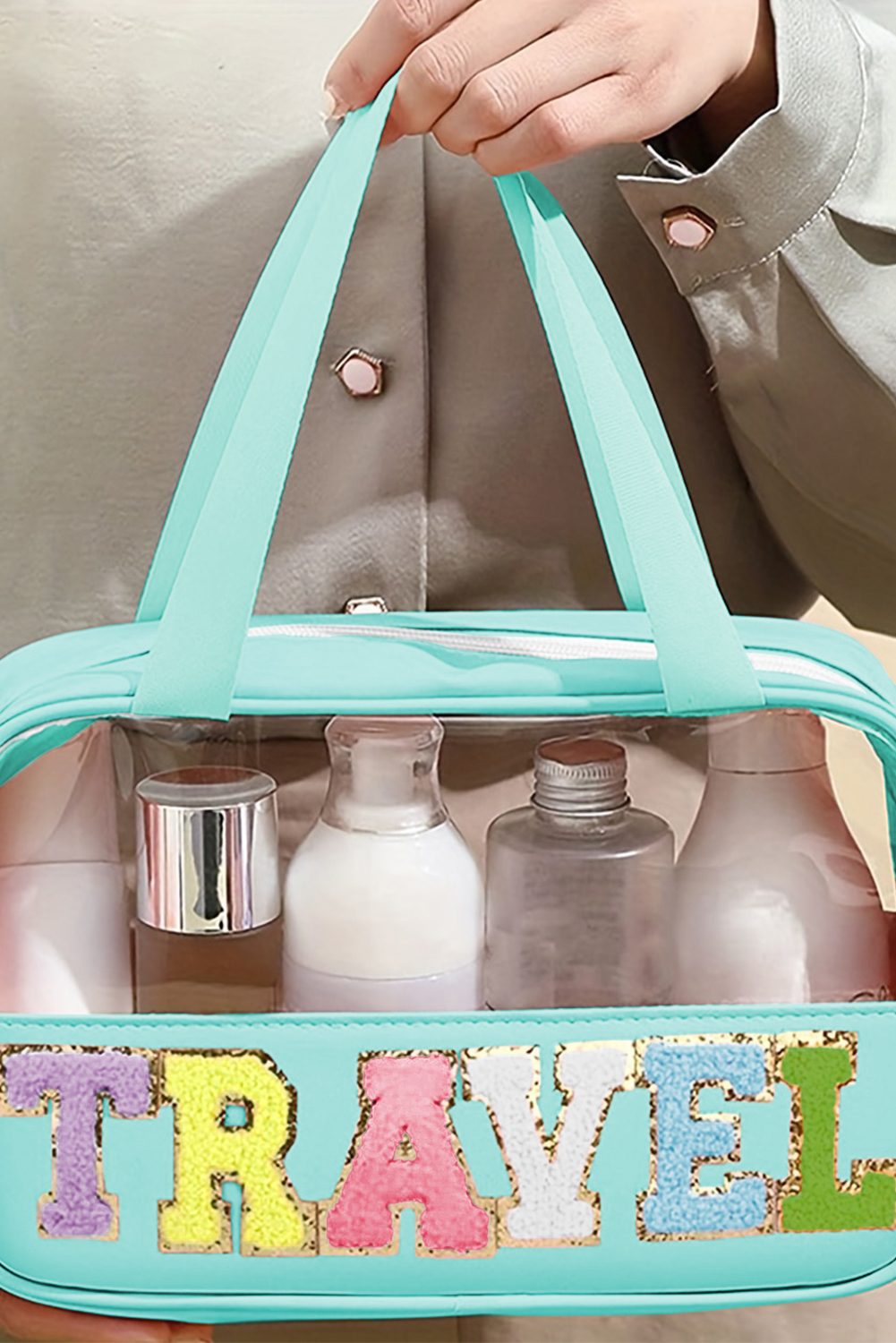 Parchment TRAVEL Chenille Letter Clear PVC Makeup Bag - Image 41