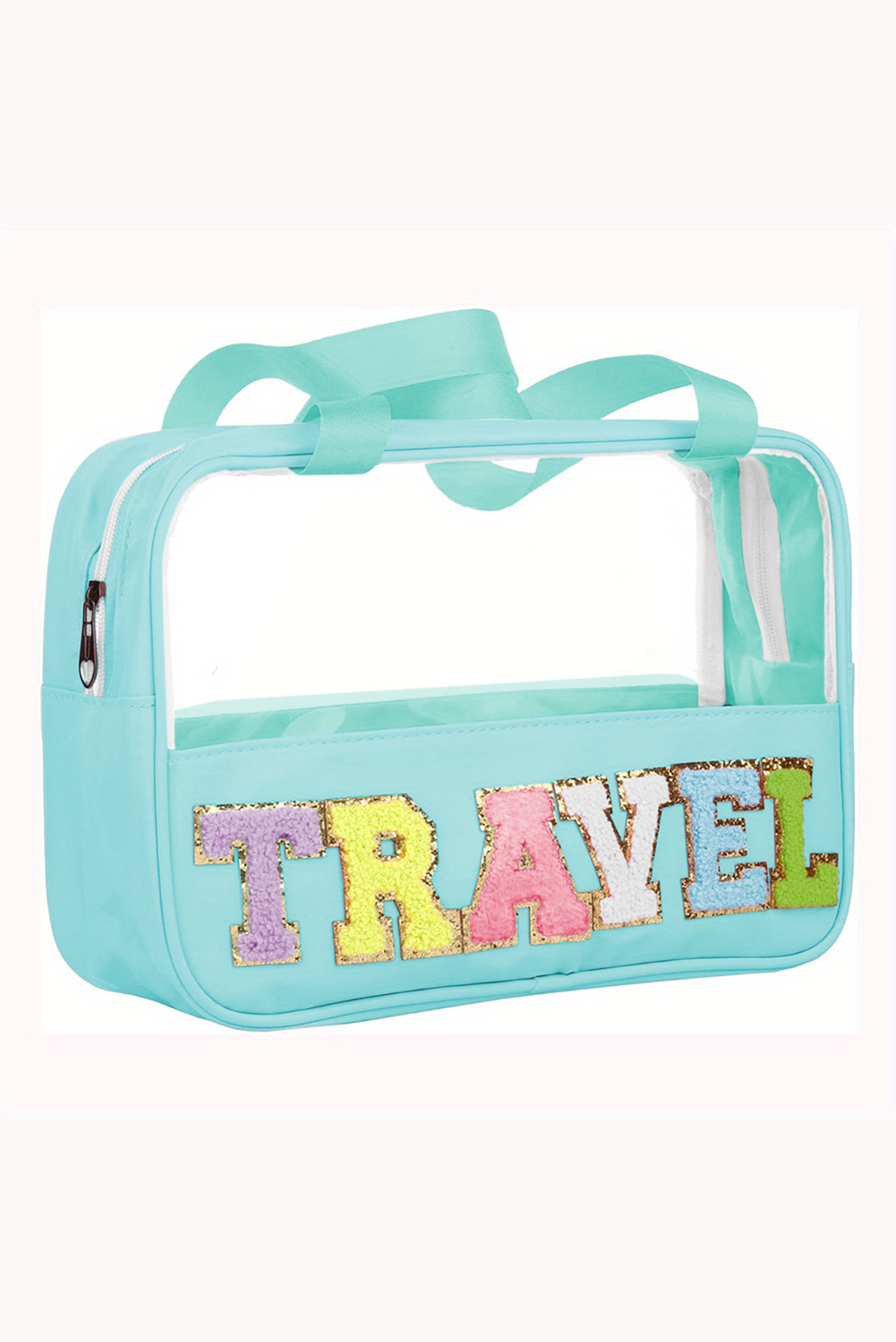 Parchment TRAVEL Chenille Letter Clear PVC Makeup Bag - Image 49