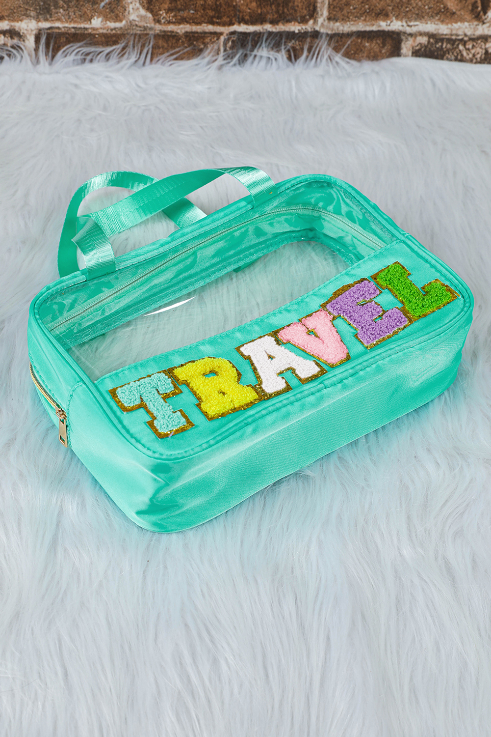 Parchment TRAVEL Chenille Letter Clear PVC Makeup Bag - Image 48